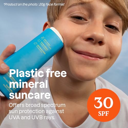 ATTITUDE Mineral Face Sunscreen Stick for Kids, SPF 30, EWG Verified, Plastic-Free, Broad Spectrum UVA/UVB Protection with Zinc Oxide, Dermatologically Tested, Vegan, Unscented, 0.7 Ounce