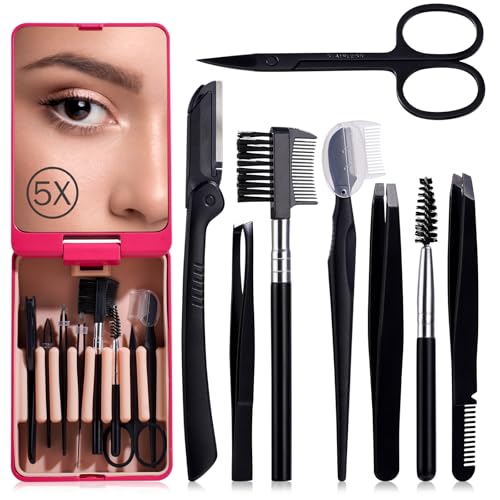 JPNK 8-in-1 Eyebrow Grooming Kit with 5X Magnifying Mirror