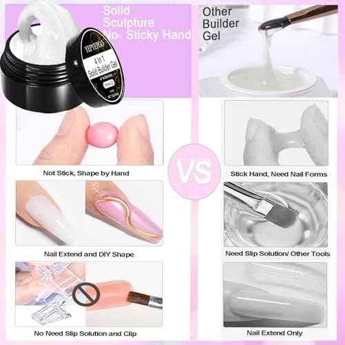 Clear and White Solid Builder Gel for Nails- Non-Stick Hand 3D Sculpting Extension Gel for Nail Art Carving Sculpting Patterns Nail Art Decoration DIY, 30g