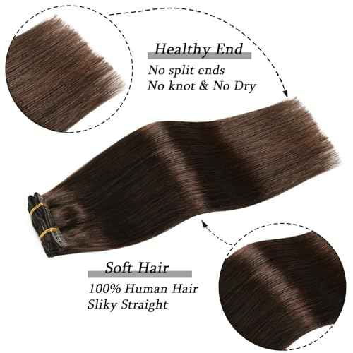 Savasana Clip in Hair Extensions Real Human Hair Straight 7 Pcs Hair Extensions Double Weft Thick Dark Brown 18 Inch 120g