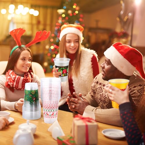 Kochorie 120 Pieces Christmas Sweater Plastic Cups 16 Oz Christmas Disposable Plastic Cups Xmas Tree Santa Reindeer Snow Drinking Cups for Christmas Party Supplies, Merry Christmas Party Decorations