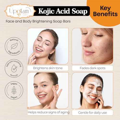 Kojic Acid Lightening Soap - Premium Dark Spot Remover for Face & Body - Infused with Tumeric, Lemon & Vitamin E - Gentle Natural Cleanser with Coconut Oil for Radiant, Even Skin (2 Pack)