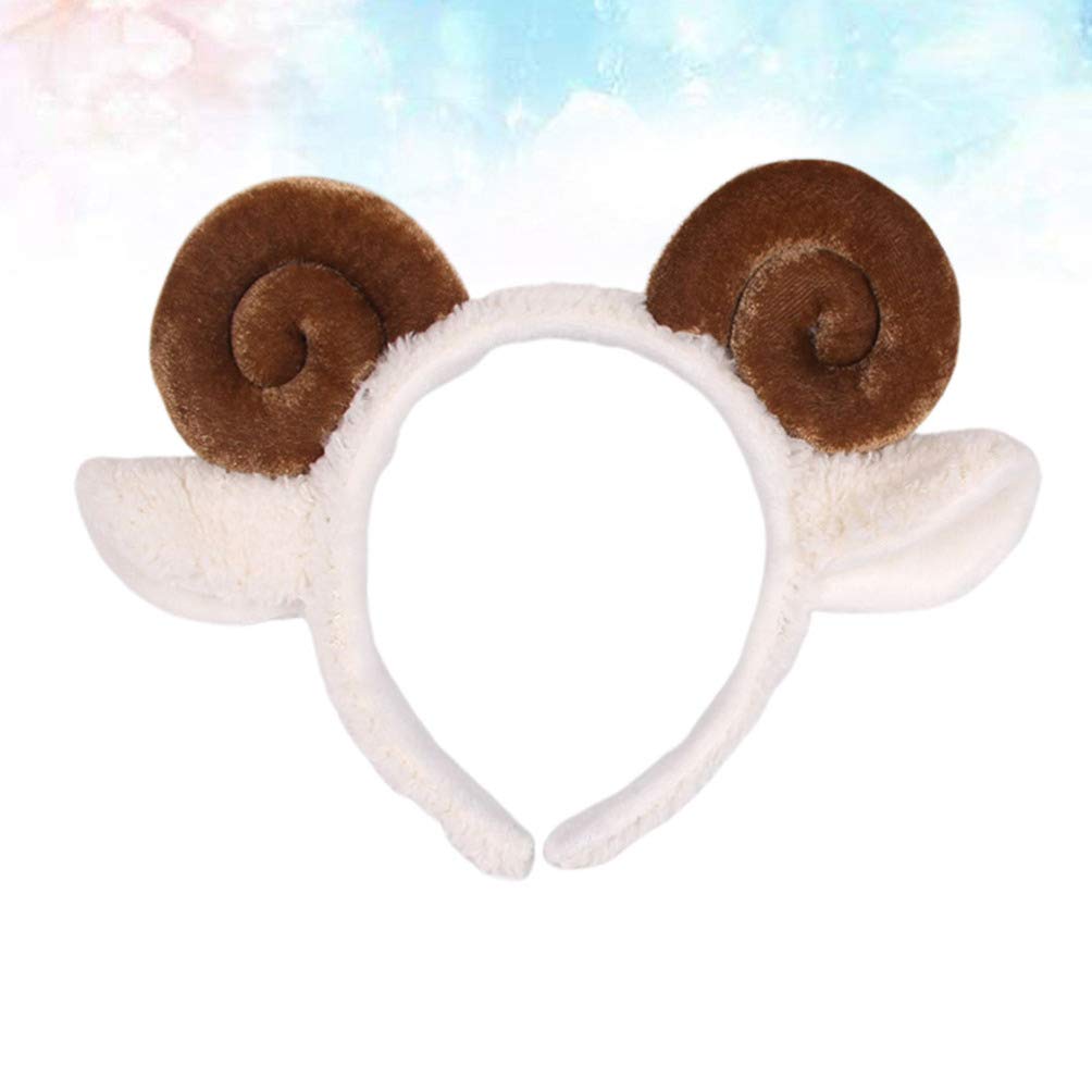 PRETYZOOM Spiral Hair Ties and Plush Animal Headbands for Women - Sheep Horn Ear Headbands, Cartoon Party Favors (Coffee)