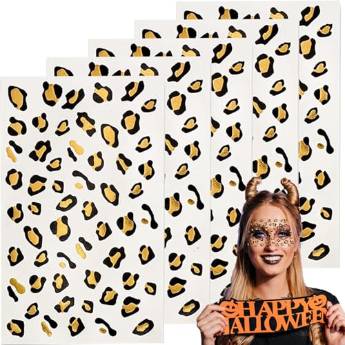 5Sheets Leopard Print Temporary Tattoos Cheetah Temporary Tattoo Sticker Gold Removable Safe Skin Sticker Cheetah Stickers Halloween Costume Accessories for Halloween Party Decoration