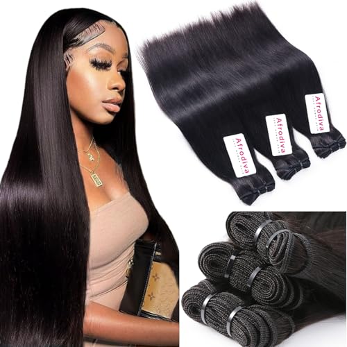 Straight 3 Bundles Human Hair 16 18 20 Inch 100% Unpro cessed Brazilian Virgin Human Hair Bundles Double Weft Weave Bundles Straight Hair 70g/Bundle Hair Natural Color