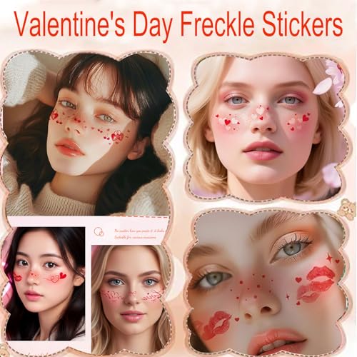 Valentine's Day Temporary Tattoos - 5 Sheets Red Heart Freckles