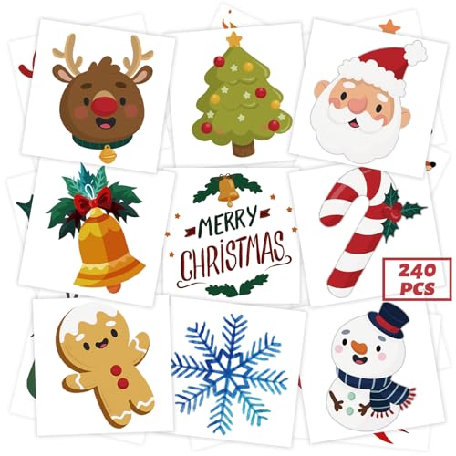 Winthrop 240 Pcs Christmas Temporary Tattoos for Kids, 60 Designs