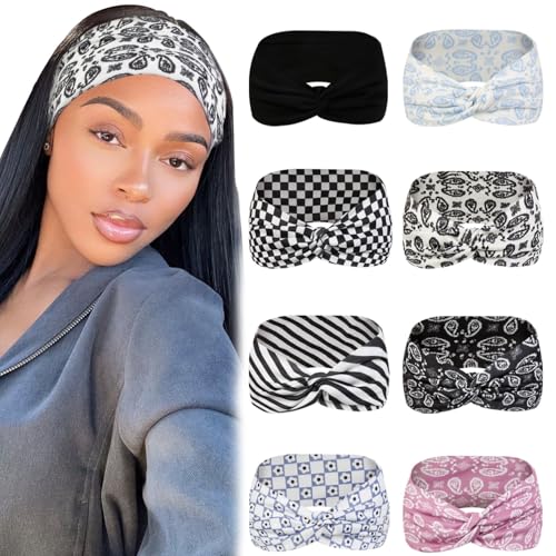 Tobeffect 8-Pack Turban Headbands for Women - Boho Stretchy Hairbands