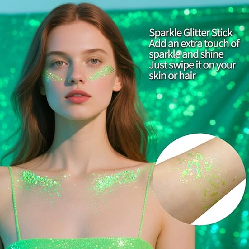 MEICOLY Neon Green Body Glitter Stick for St. Patrick's Day