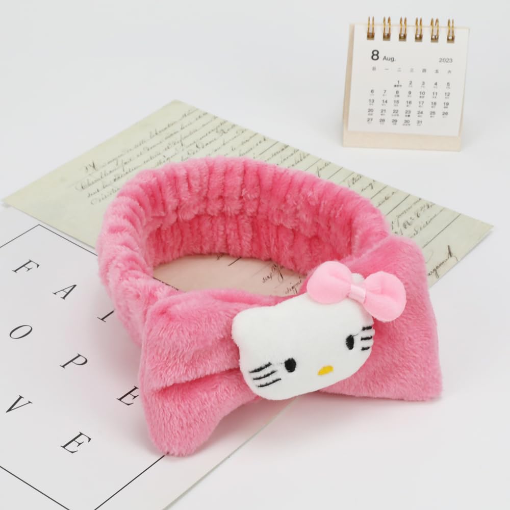 PERFECTSIGHT Kawaii Headband for Washing Face Cute Soft Coral Skincare Makeup Headband SPA Headbands for Pajama Parties Makeup and Face Washing Suitable for Girls Women, Kitty+Purin