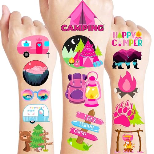 96 PCS Pink Glamping Temporary Tattoos for Girls