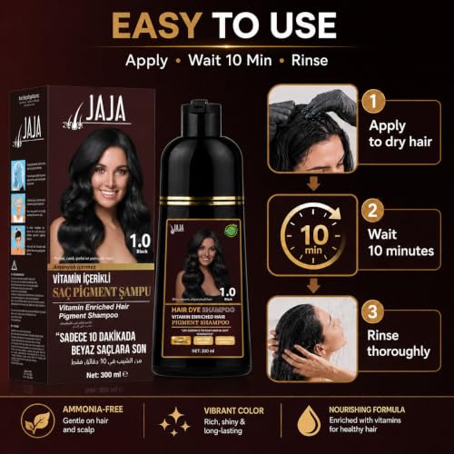 Jaja Black Hair Dye Shampoo for Gray Coverage – 10.14 fl oz (300 ml)