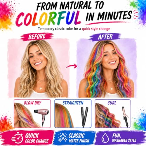 Jim&Gloria Washable Hair Chalk Kit - 8 Vibrant Colors for Kids