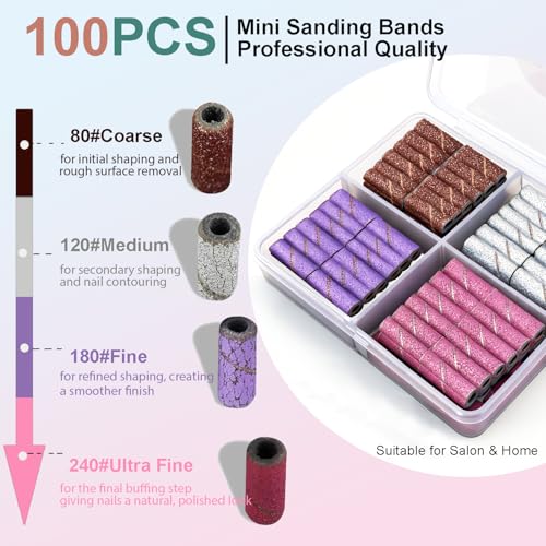 100Pcs Mini Nail Sanding Bands Kit with 3mm Mandrel Bit