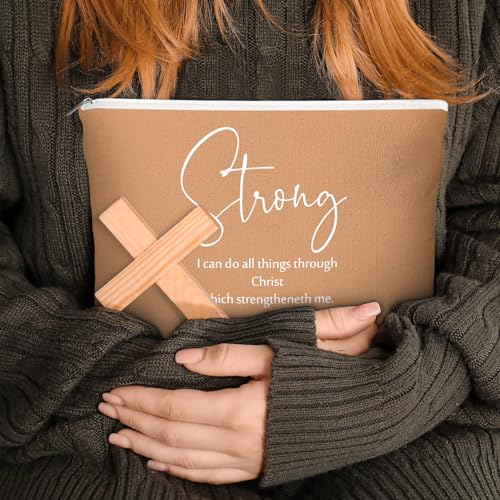 20 Pcs Inspirational Christian Easter Gifts for Womens History Month Religious Makeup Bags Canvas Bible Verse Cosmetic Bag with Zipper Church for Sister Mothers Day(Bright,Bible Words)