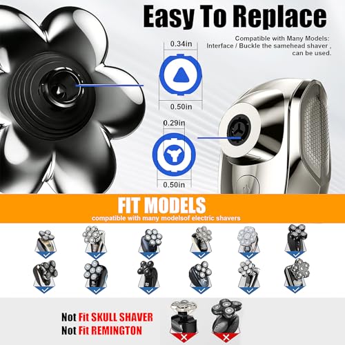 7-Blade Magnetic Shaver Head Replacement for Freebird Head Shave Bald Men - Universal Fit for Most Brand Shavers, Head & Face Grooming (Silver/2Pack)