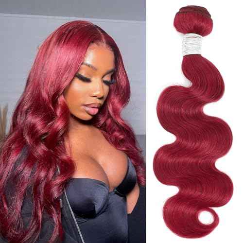 Red Bundles Human Hair Body Wave 22 Inch, 12A Soft and Bouncy Cherry Red Burgundy Colored Single Wavy Bundles 100% Unprocessed Brazilian Remy Hair Double Weft Sew In Quick Weave
