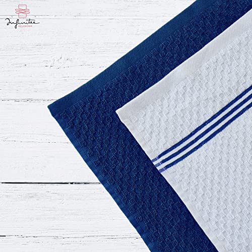 Infinitee Xclusives Premium Blue Kitchen Towels ? Pack of 6, 100% Cotton 15 x 25 Inches Absorbent Dish Towels + Washcloths Set ? Pack of 12, 13x13 Inches 100% Cotton Wash Cloths