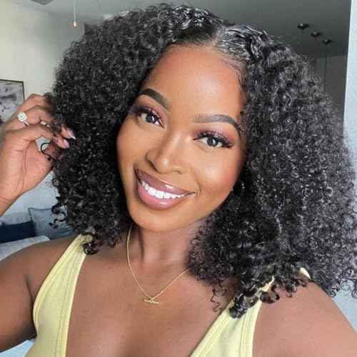 250% Density Kinky Curly Half Wig Human Hair 3 In 1 Seamless Flip Over Glueless Wigs Human Hair With Drawstring Beginner Friendly Headband Wig Wear and Go Wig Human Hair Afro Wig 16inch