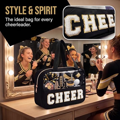 KYTACCU Cheer Makeup Bag with Chenille Letters - Clear Travel Pouch