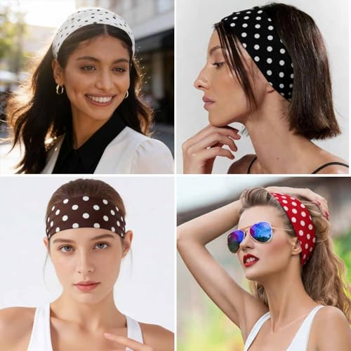 6-Pack Polka Dot Headbands for Women - Soft Elastic Hair Accessories
