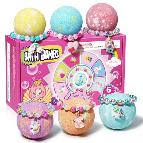 Unicorn Bath Bombs Set for Kids with Surprise Bracelets - 6 Pack