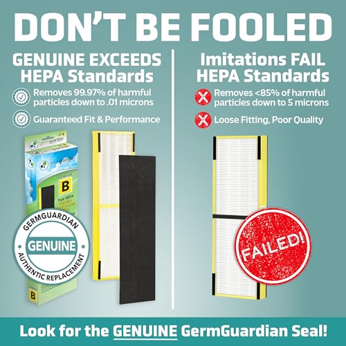 GermGuardian Filter B HEPA Pure Genuine Replacement Filter, Removes 99.97% of Pollutants for AC4825, AC4300, AC4900, AC4825DLX, AC4850, CDAP4500, AP2200, 4-Pack, Black/Yellow, FLT48254PK