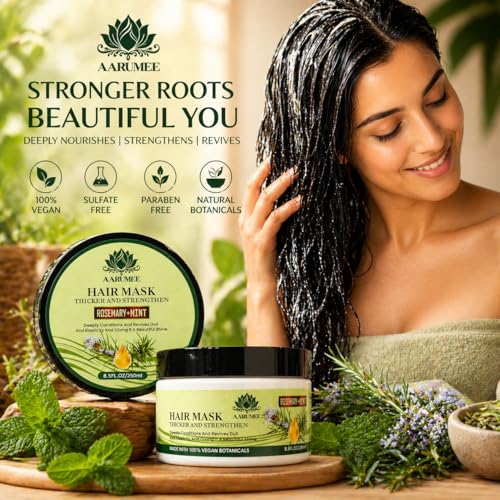 AARUMEE Rosemary & Mint Hair Mask - Thickens & Strengthens, Deep Conditioning, 8.5 fl oz (250 ml) Vegan Botanicals