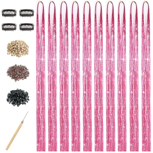 Pink Hair Tinsel Kit, 48 Inch 4000 Strands with Tools
