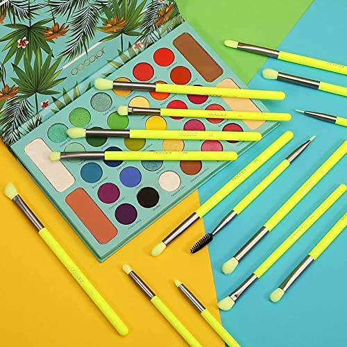 Docolor Neon Green 10Piece Makeup Brushes + 15Piece Eye Makeup Brushes Set Christmas Gift Premium Kabuki Foundation Blending Face Powder Synthetic Makeup Brushes Set