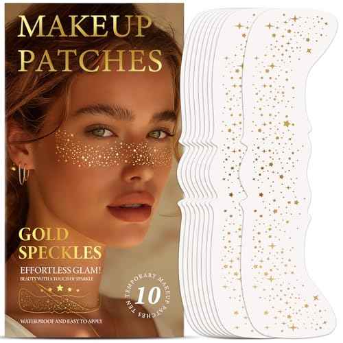 Glitter Freckles Temporary Face Tattoos - 10 Count Gold Body & Face Star Sparkle Freckles, Faux Freckles for Festivals, Concerts, Parties - Easy Apply, Long Lasting Shine
