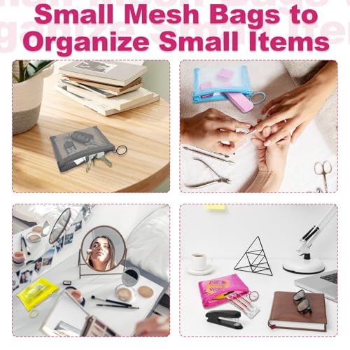 Mini Mesh Makeup Bags 4 Pack - Small Clear Nylon Cosmetic Pouches with Zipper - CarryEpic