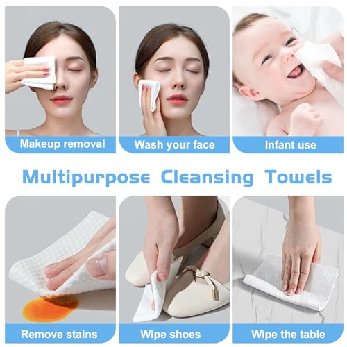 Cotton Facial Dry Wipes 100 Count, Deeply Cleansing Disposable Face Towel Wash Cloth, Multi-Purpose for Skin Care, Make-up Wipes, Face Wipes and Facial Cleansing