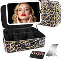Large Travel Makeup Bag with LED Detachable Mirror - Leopard, Extra Large, Waterproof