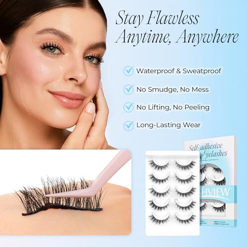 Self Adhesive Eyelashes 5 Pairs Cat Eye Wispy Press On Lashes