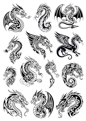28-Piece Dragon Temporary Tattoos - Waterproof Stickers