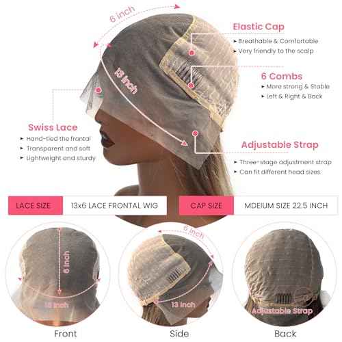 13x6 HD Lace Frontal Wigs Balayage Blonde Human Hair for Women 150% Density 24 Inch Real Hair Pre Plucked LIght Bleached Tiny Knots Highlight Lace Front Wigs Wlanut Brown Mixed 613 Blonde Wigs