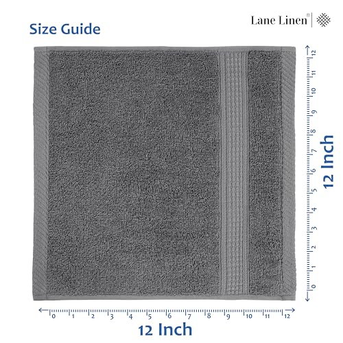 LANE LINEN Cotton Wash Cloths 12 Pack, 12x12 Grey