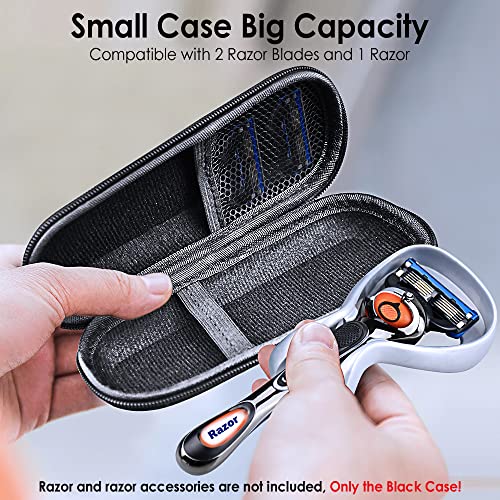 Hard EVA Razor Travel Case Compatible with Gillette Men's Razor - Mesh Pocket for 2 Razor Blades + Lightweight Carrying Handle + Durable Zipper (Only Case) (Black)