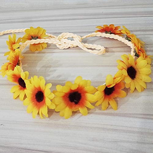 Flower Headband Sunflower Hairband Hair Clips Floral Crown Barrette Hair Bands Women Girls Boho Hair Hoop Headdress Headwear Headpiece Party Decoration Cosplay Costume Hair Accessories 2 Pack Yellow