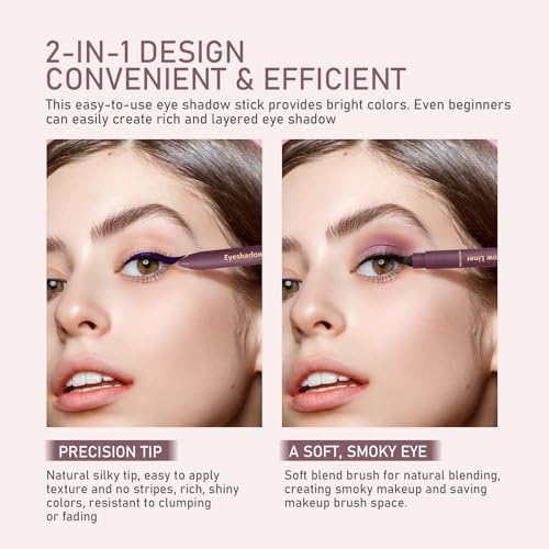 2 in 1 Eyeliner and Eyeshadow Plum, Eyeshadow Stick and Liner Duo, Waterproof, Smudge-Proof, Effortless Smoky or Natural Eye Makeup (2Pcs B)