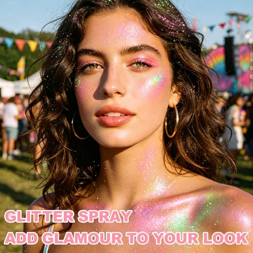 Pink Glitter Body & Face Spray - Holographic Highlighter for Hair & Clothing, 10g