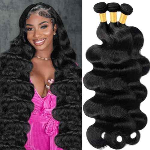 12A Human Hair Bundles Body Wave Bundles Human Hair 12 14 16 Inch 100% Unprocessed Brazilian Virgin Raw Weave 3 Bundles Real Natural Black Wavy Human Hair Extensions