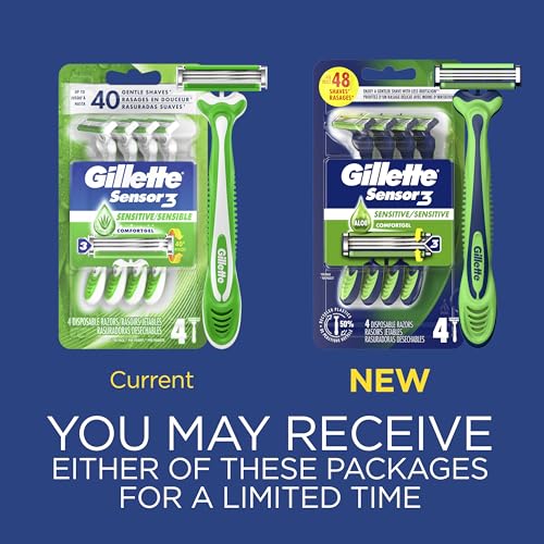 Gillette Sensor3 Sensitive Men's Disposable Razor, 4-Pack