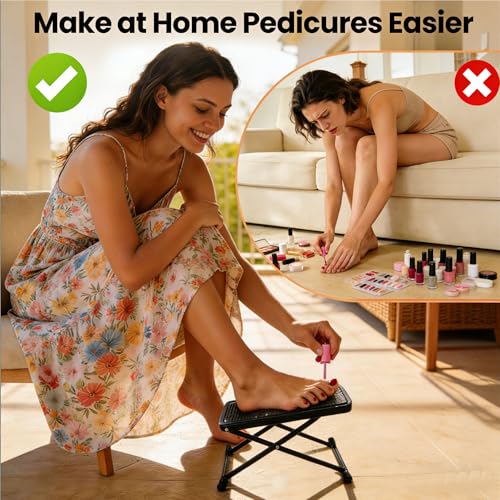 Foldable Pedicure Foot Rest Stand - 6-Height Adjustable Non-Slip Stool