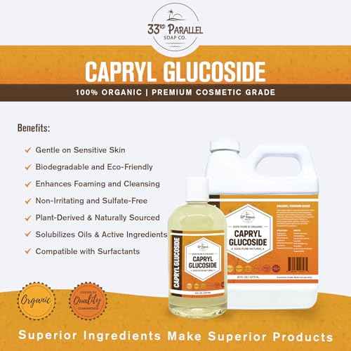 Capryl Glucoside Liquid Surfactant (8 oz) Plant Derived - DIY Skin Care - Facial Cleansers, Body Washes, Shower Gels, Foaming, Body Soap, Shampoos, Baby Products | 8 OUNCES