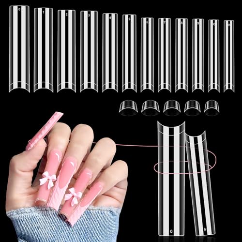 3XL Square Nail Tips - 504 Pcs No C Curve Clear Half Cover Fake Nails