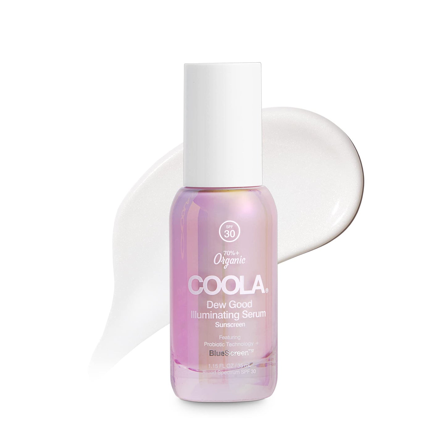 COOLA Organic Dew Good Illuminating Probiotic Serum with SPF 30, Dermatologist Tested Sunscreen with Plant-Derived BlueScreen Digital De-Stress Technology, 1.15 Fl Oz