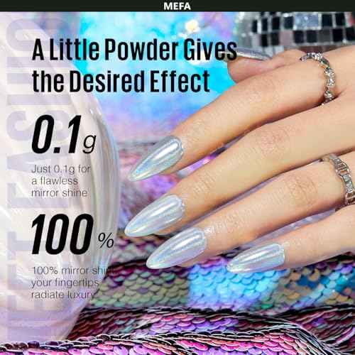 MEFA Chrome Powder for Nails 4 pcs, Mirror Effect Nail Powder Holographic Aurora Iridescent Pearlescent Manicure Nail Art Decoration Glitter Metallic Gold Pink Blue Grey Chrome Nail Powder Kit