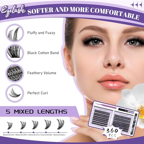 Volume Lash Clusters Kit 360Pcs 60D+80D with Bond & Remover